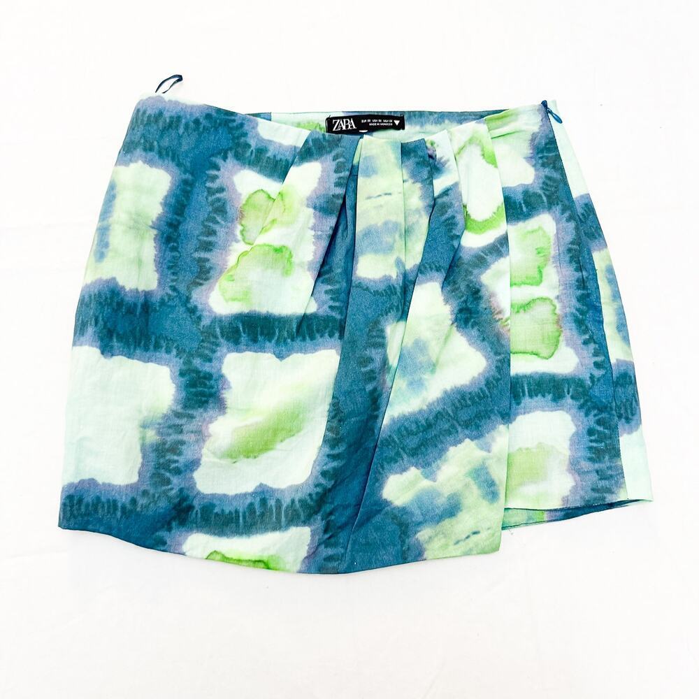 Zara Short Green Blue Dyed Mini Skirt Size XS NWT